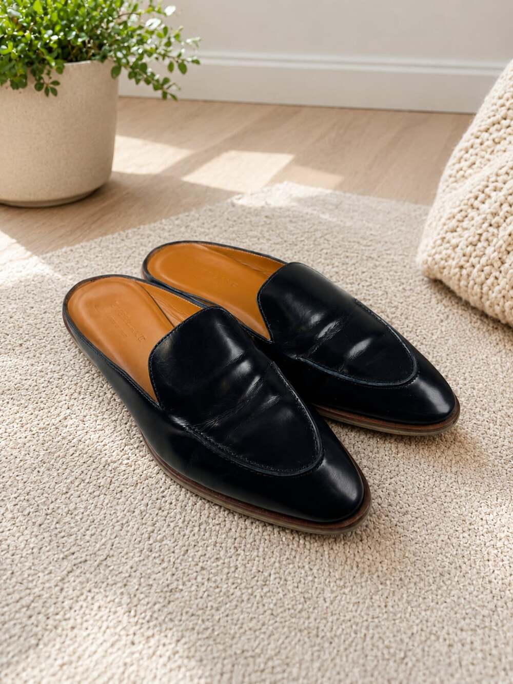 Everlane Black Leather Slip-On Mules